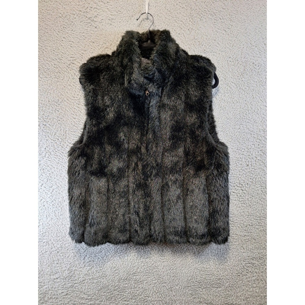 COACO New York Faux Fur Vest Jacket Womens Medium Black Mock‎ Neck Chic Full Zip